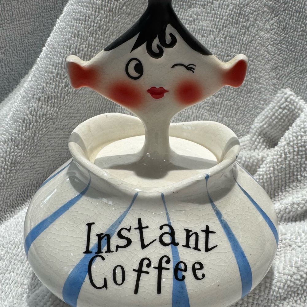 Pixieware - Vintage Blue and White Instant Coffee Jar